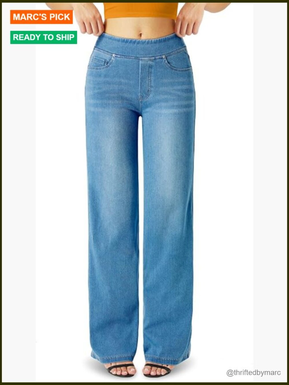 High Waisted Straight Leg Stretch Knit Denim Jeans Wide Leg Relaxed Fit